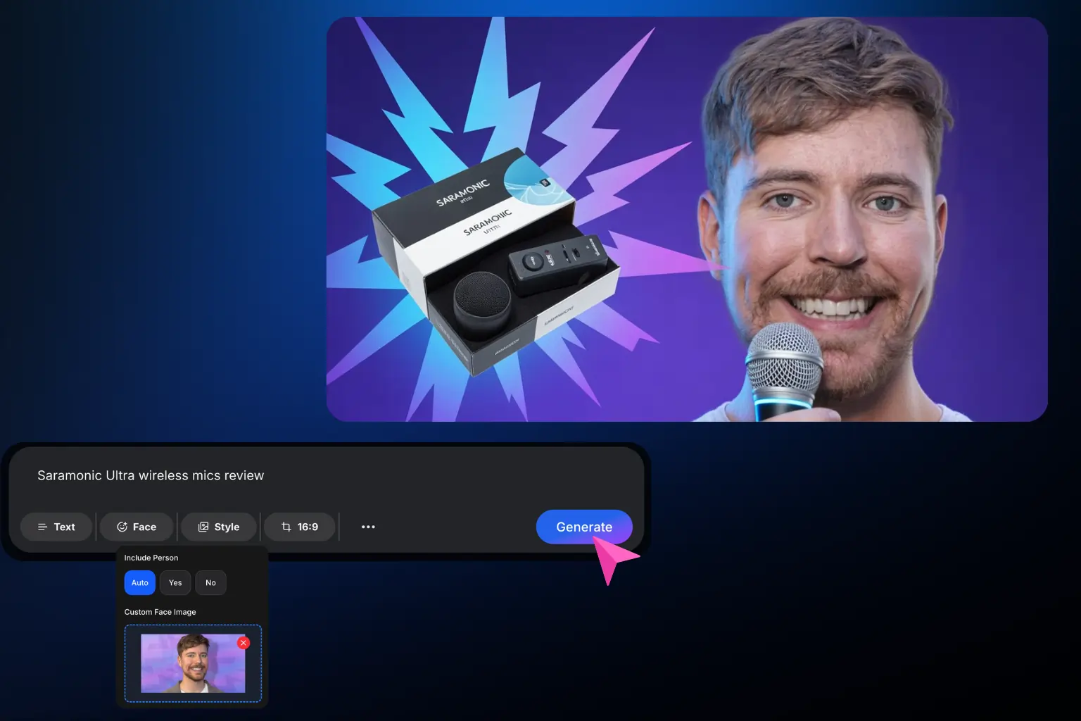 NeamX face integration feature demo showing personalized thumbnails
